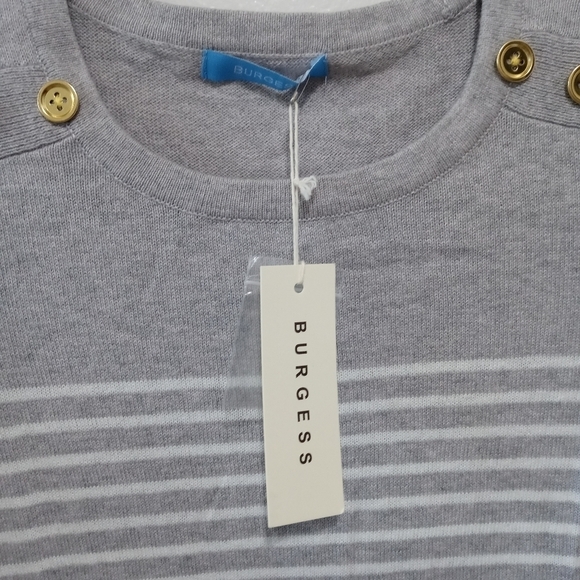 Burgess Cashmere Blend Striped Long Sleeve  Gray Sweater Size Small - Picture 4 of 9